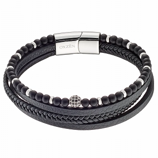 Oxzen ανδρικό βραχιόλι ατσάλινο με δέρμα τέσσερις σειρές