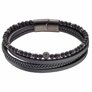 Oxzen ανδρικό βραχιόλι ατσάλινο με δέρμα τέσσερις σειρές