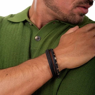 Oxzen ανδρικό βραχιόλι ατσάλινο με δέρμα τέσσερις σειρές