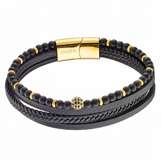 Oxzen ανδρικό βραχιόλι ατσάλινο με δέρμα τέσσερις σειρές
