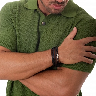 Oxzen ανδρικό βραχιόλι ατσάλινο με δέρμα, τέσσερις σειρές