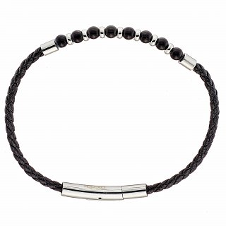 Oxzen ατσάλινο ανδρικό βραχιόλι με δέρμα και ορυκτές πέτρες