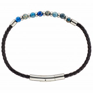 Oxzen ατσάλινο ανδρικό βραχιόλι με δέρμα και ορυκτές πέτρες