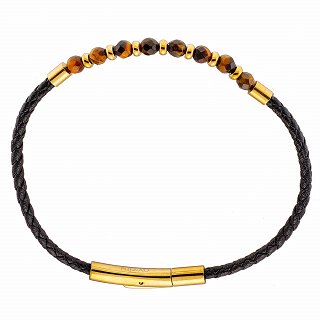 Oxzen ατσάλινο ανδρικό βραχιόλι με δέρμα και ορυκτές πέτρες