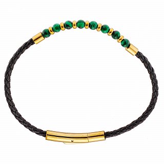 Oxzen ατσάλινο ανδρικό βραχιόλι με δέρμα και ορυκτές πέτρες