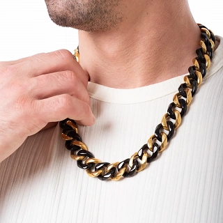 Oxzen Cuban Link αλυσίδα unisex ατσάλινη με πλάτος 1,9cm σε χρυσό-μαύρο