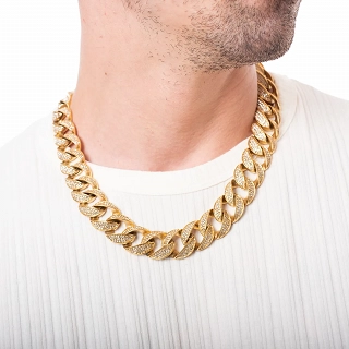 Oxzen Cuban Link Iced-Out αλυσίδα unisex ατσάλινη με πλάτος 2cm γεμάτη ζιργκόν