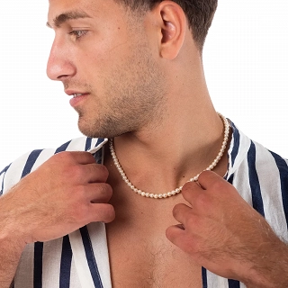 Oxzen ανδρικό κολιέ με πέρλες 6mm με δέσιμο από ανοξείδωτο ατσάλι