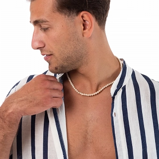 Oxzen ανδρικό κολιέ με πέρλες 6mm με δέσιμο από ανοξείδωτο ατσάλι