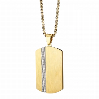 Oxzen ανδρικό κολιέ από ανοξείδωτο ατσάλι πλακέτα μαύρη με ασημί γραμμή