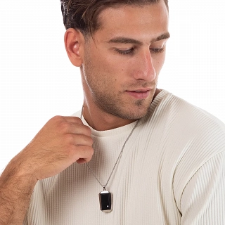 Oxzen ανδρικό κολιέ από ανοξείδωτο ατσάλι πλακέτα με λευκό ζιργκόν