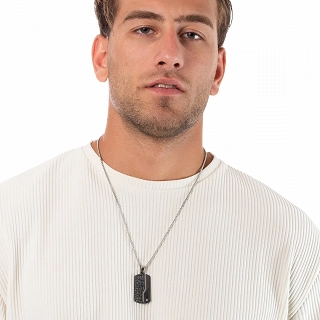 Oxzen ανδρικό κολιέ από ανοξείδωτο ατσάλι πλακέτα μαύρη με λευκό ζιργκόν