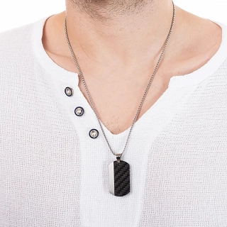 Oxzen ανδρικό κολιέ από ανοξείδωτο ατσάλι πλακέτα ασημί με μαύρο