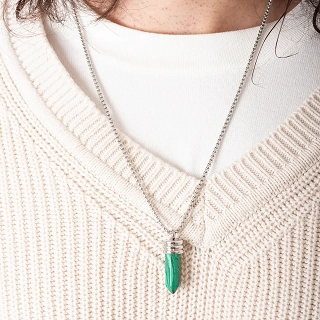 Oxzen ανδρικό κολιέ ατσάλινο με ορυκτή πέτρα