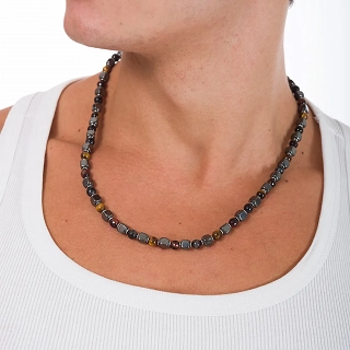 Oxzen Unisex κολιέ από ανοξείδωτο ατσάλι με ορυκτές πέτρες