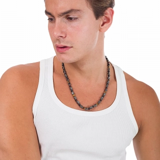 Oxzen Unisex κολιέ από ανοξείδωτο ατσάλι με ορυκτές πέτρες