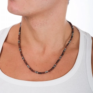 Oxzen Unisex κολιέ από ανοξείδωτο ατσάλι με ορυκτές πέτρες