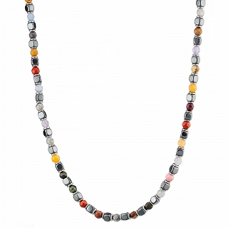 Oxzen Unisex κολιέ από ανοξείδωτο ατσάλι με ορυκτές πέτρες