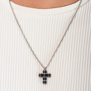 Κολιέ σταυρός με αλυσίδα ατσάλινος  ματ