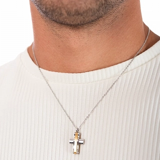 Κολιέ σταυρός με αλυσίδα ατσάλινος