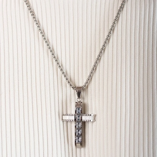 Oxzen σταυρός ατσάλινος, μεγάλος με τετράγωνες πέτρες ζιργκόν