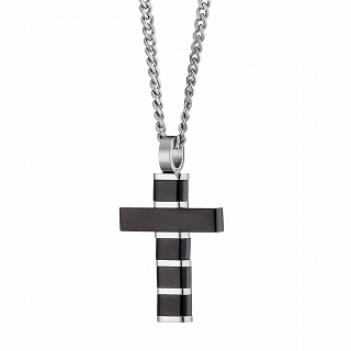 Oxzen ανδρικός σταυρός ατσάλινος διακριτικός μαύρος με ασημί