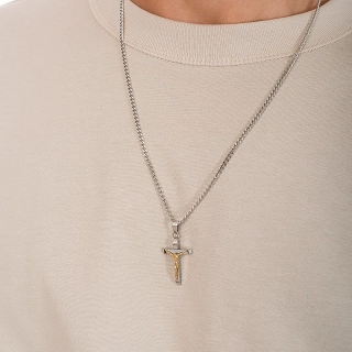 Oxzen ανδρικός σταυρός με αλυσίδα από ανοξείδωτο ατσάλι με τον Εσταυρωμένο