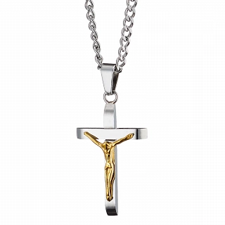 Oxzen ανδρικός σταυρός με αλυσίδα από ανοξείδωτο ατσάλι με τον Εσταυρωμένο