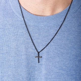 Oxzen ανδρικός σταυρός με αλυσίδα από ανοξείδωτο ατσάλι λεπτός