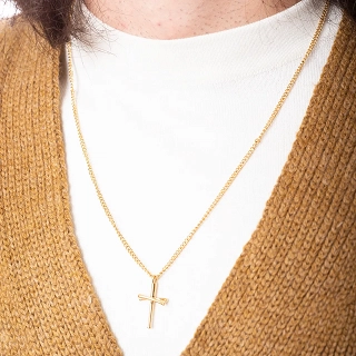 Oxzen ανδρικός σταυρός με αλυσίδα από ανοξείδωτο ατσάλι λεπτός