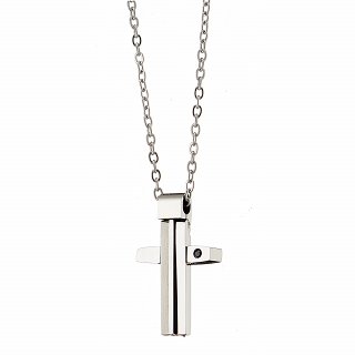Oxzen ατσάλινος ανδρικός σταυρός με ένα μαύρο ζιργκόν