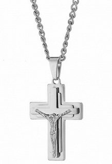 Κολιέ σταυρός ατσάλι σε ασημί, ανδρικός