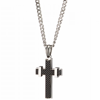 Κολιέ σταυρός αντρικός ατσάλι σε ασημί με μαύρο