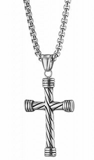 Κολιέ σταυρός από ανοξείδωτο ατσάλι Unisex μεγάλος με αλυσίδα χοντρή