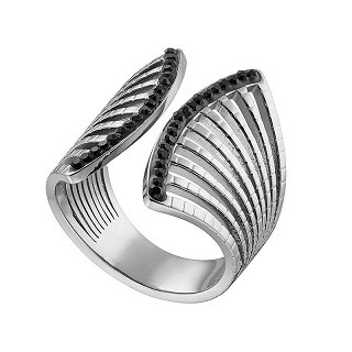 Δαχτυλίδι ατσάλινο φαρδύ, με μαύρα κρύσταλλα CZ