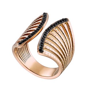 Δαχτυλίδι ατσάλινο φαρδύ, με μαύρα κρύσταλλα CZ