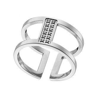 Δαχτυλίδι από ανοξείδωτο ατσάλι, με λευκές πέτρες ζιργκόν