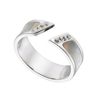 Δαχτυλίδι από ανοξείδωτο ατσάλι, με οπάλιο και λευκά κρύσταλλα CZ