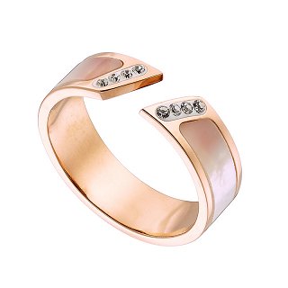 Δαχτυλίδι από ανοξείδωτο ατσάλι, με οπάλιο και λευκά κρύσταλλα CZ