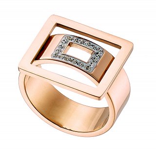 Δαχτυλίδι από ανοξείδωτο ατσάλι τετράγωνο με λευκά κρύσταλλα