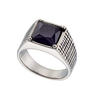 Δαχτυλίδι ανδρικό από ανοξείδωτο ατσάλι με μαύρη πέτρα ζιργκόν