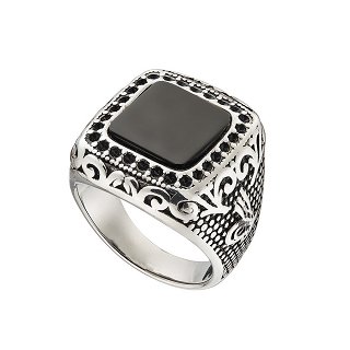 Δαχτυλίδι ανδρικό από ανοξείδωτο ατσάλι με μαύρο αχάτη
