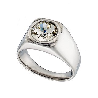 Δαχτυλίδι ανδρικό από ανοξείδωτο ατσάλι με στρογγυλή λευκή πέτρα ζιργκόν