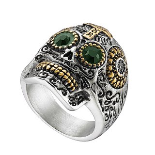 Δαχτυλίδι ανδρικό από ανοξείδωτο ατσάλι νεκροκεφαλή με μαύρα ζιργκόν