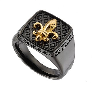 Δαχτυλίδι από ανοξείδωτο ατσάλι, ανδρικό μαύρο με χρυσό