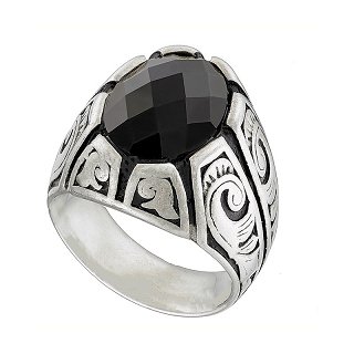 Δαχτυλίδι από ανοξείδωτο ατσάλι, ανδρικό με μαύρη πέτρα όνυχα