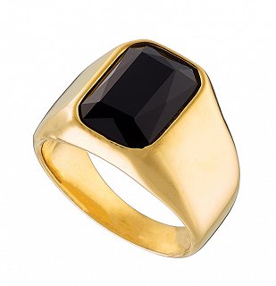 Δαχτυλίδι από ανοξείδωτο ατσάλι, ανδρικό επιχρυσωμένο με μαύρη πέτρα