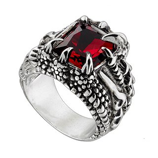 Δαχτυλίδι από ανοξείδωτο ατσάλι, ανδρικό με κόκκινη πέτρα ζιργκόν