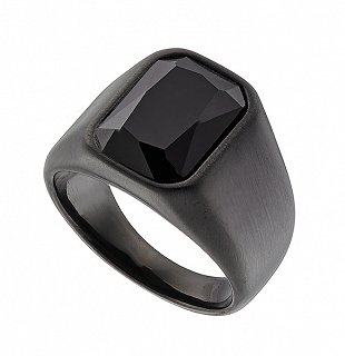 Δαχτυλίδι από ανοξείδωτο ατσάλι, ανδρικό με μαύρη πέτρα ζιργκόν