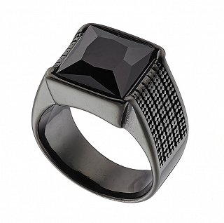 Δαχτυλίδι από ανοξείδωτο ατσάλι, ανδρικό με μαύρη πέτρα ζιργκόν